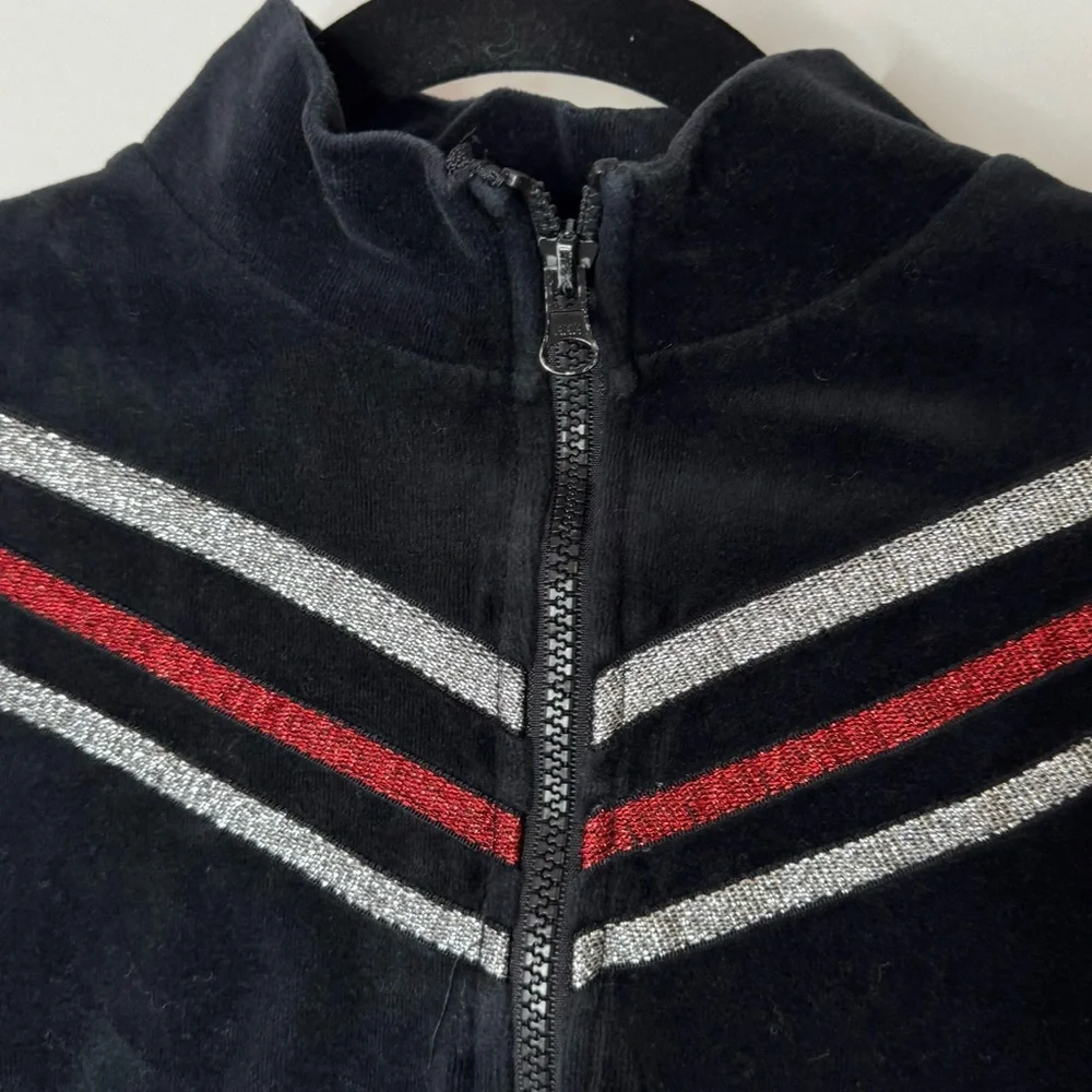 Kim possible sweater zip up Black Velour Jacket with Red and Silver Stripes - Picture 9 of 9